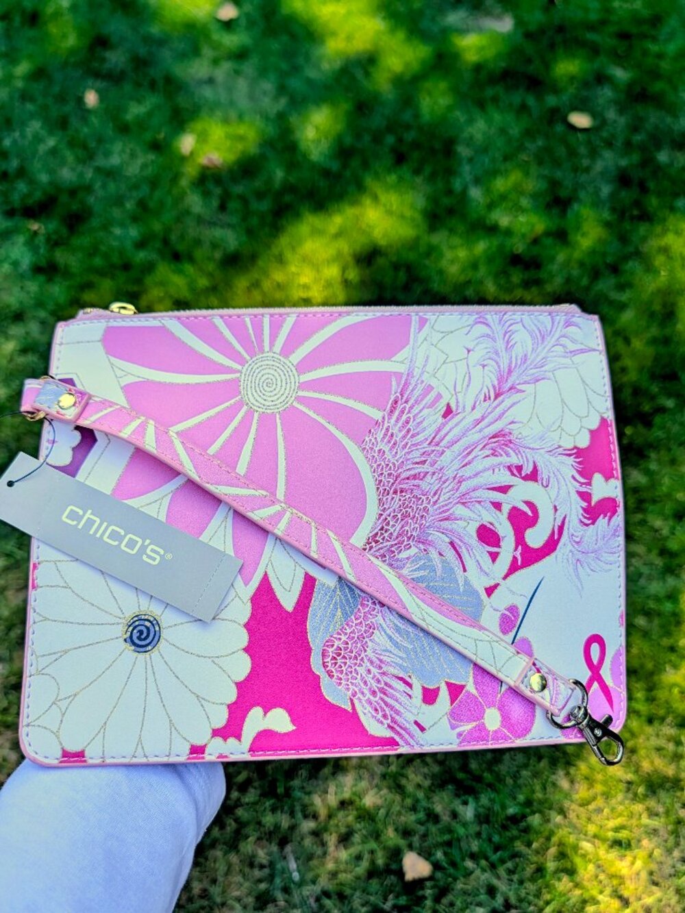 Chico's Pink Floral Wristlet Zip Pouch - NWT